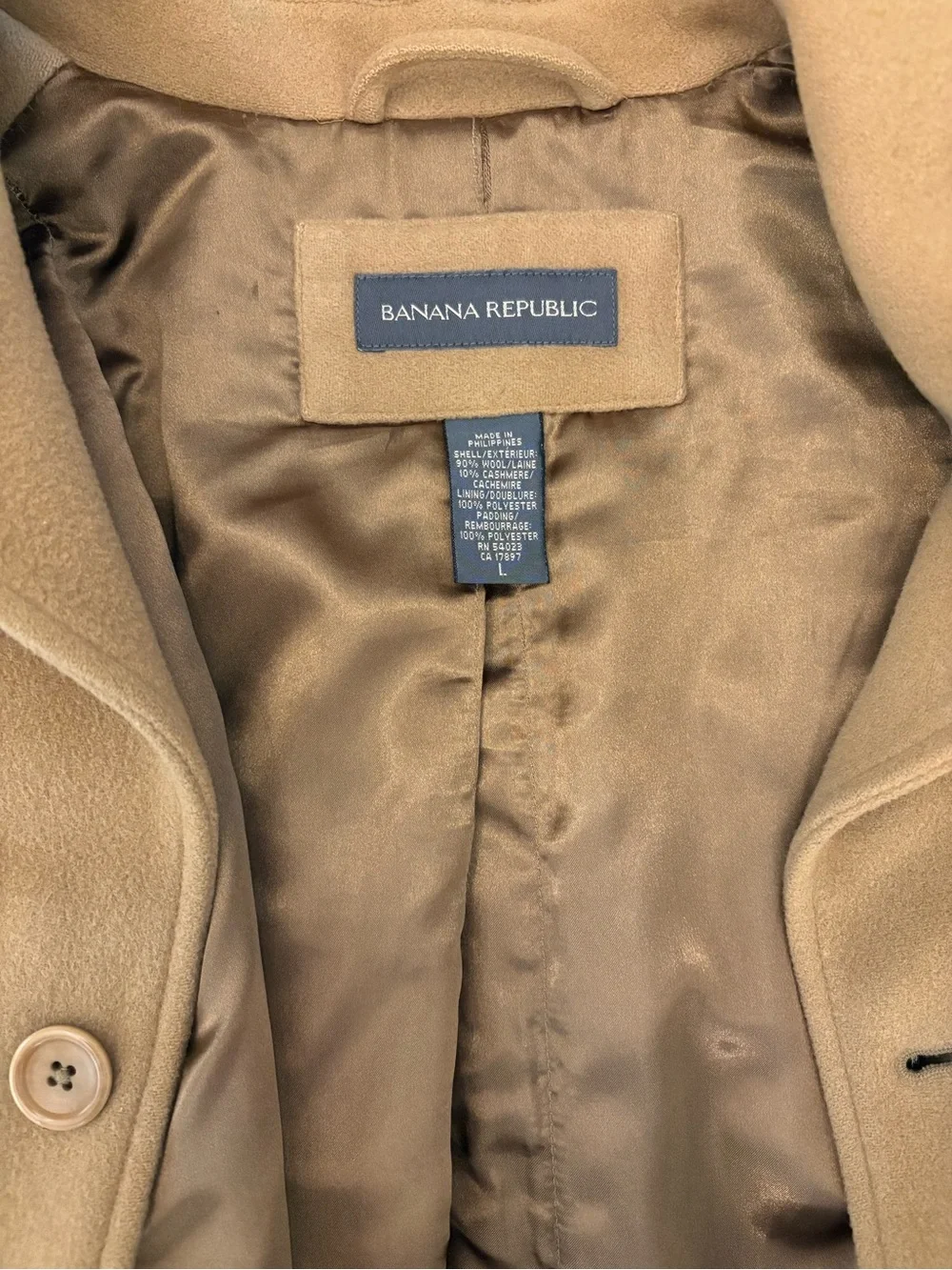 Banana Republic Men's Wool and Cashmere Pea Coat in Camel Brown